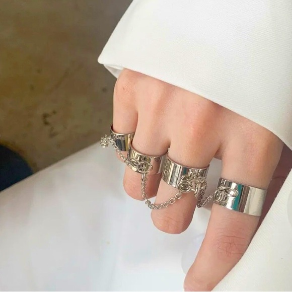 New! Punk Goth Multi-layer Chain Rings - Picture 3 of 7